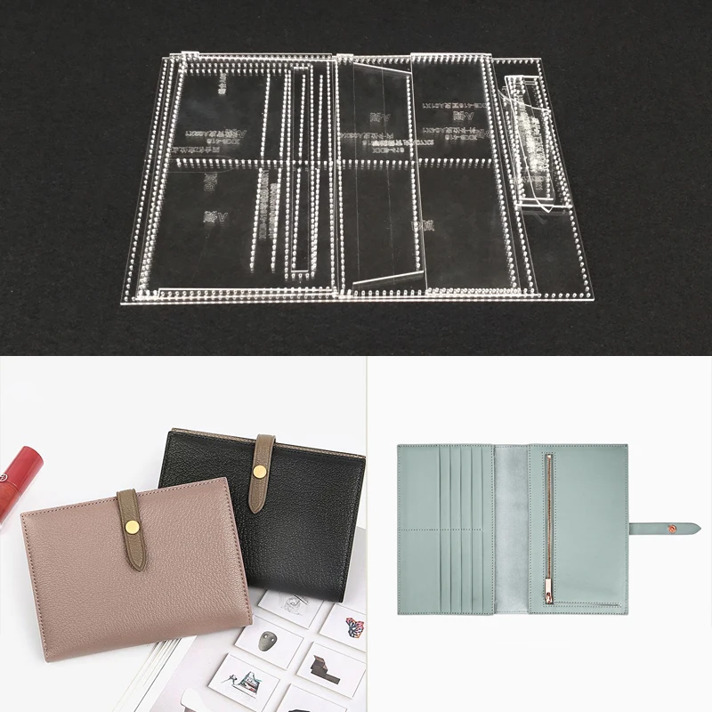 

Handmamde Woman Wallet Acrylic Template Leather Pattern DIY Hobby Leathercraft Sewing Pattern Stencils 14x10.5x2cm