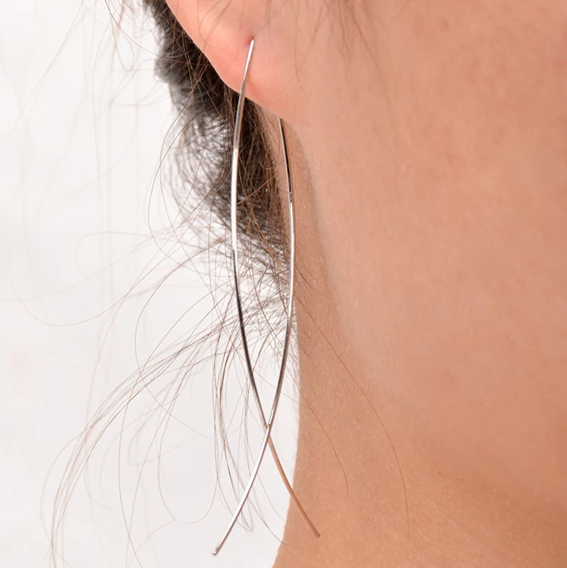 Fashion Womens Ear Pin Stud Two Side Long Hanging Fish Hook Earring  Jewelry