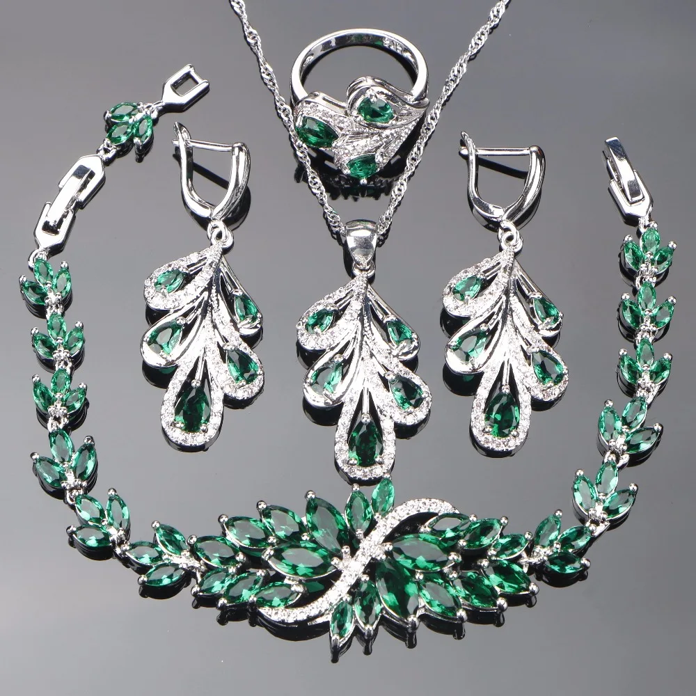

925 Sterling Silver CZ Bridal Jewelry Sets For Women Wedding Earrings Ring Pendant Necklace Bracelet Set Jewellery Gift Box