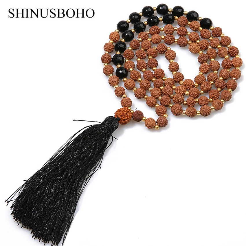 SHINUS BOHO женское модное ожерелье полудрагоценные камни Bodhi бусы из бисера ожерелья с подвесками и кисточками Femme ювелирные изделия для медитации