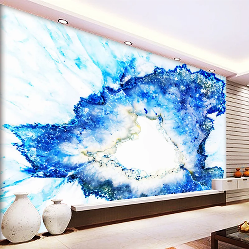 Custom 3D Mural Wallpaper Modern Blue Art Abstract Ice Cubes Decorative