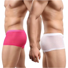 Мужское Прозрачное нижнее белье, мужские трусы в полоску, модные мужские сексуальные прозрачные мужские трусы, мужские трусы-боксеры