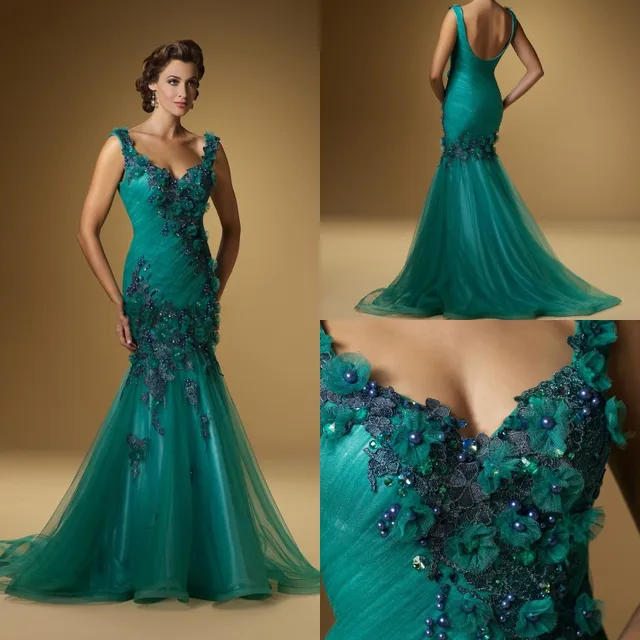 Best Selling Luxury Applique Beadings Emerald Green Mermaid Evening