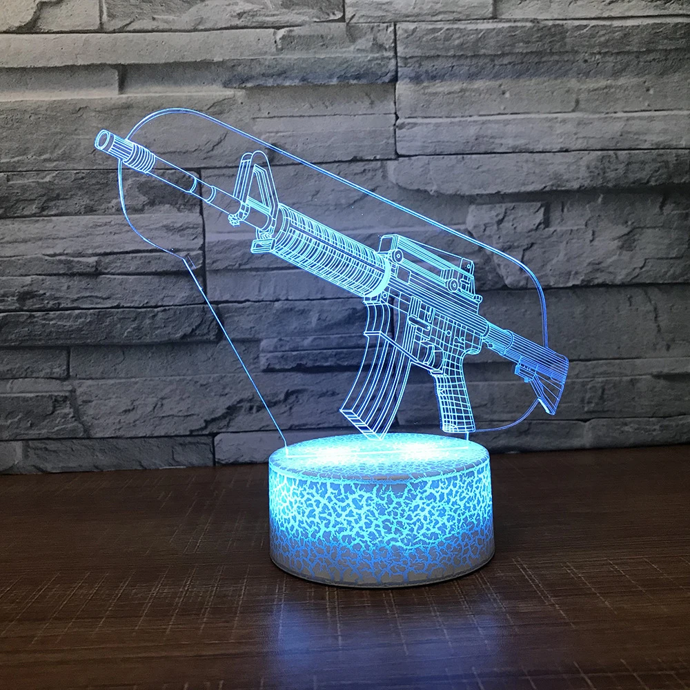 Новинка 7 цветов изменяя мультфильм Ночник декор 3D светодио дный игрушечный пистолет настольная лампа Дети подарок на день рождения сна