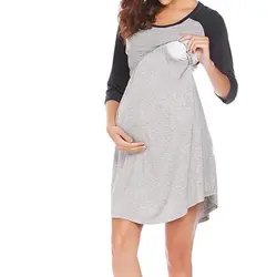 2018 Платья для беременных Длинные Slevves Одежда для беременных Беременность Одежда для беременных Для женщин Уход Платье Грудное