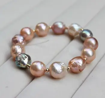 

charming 14-15mm south sea baroque gold pink pearl bracelet 7.5-8inch