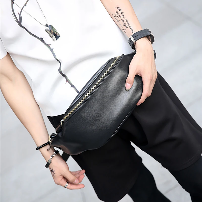 Riñonera de cuero para hombre, Bolso pequeño de pecho, a la moda, color