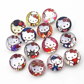 

20pcs/lot 18mm Hello Kitty Glass Pringting Cartoon Cat Snap Buttons Fit Snap Bracelet Replaceable Buttons Jewelry Making