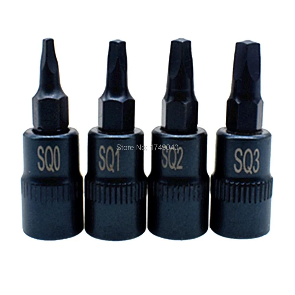4 Piece Square Screwdriver Bits Set 1/4" Square Drive Socket Adapter