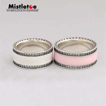 

Genuine 925 Sterling Silver Hearts of Mistletoe, Soft Pink Enamel & Clear CZ Ring Compatible with European Women Jewelry