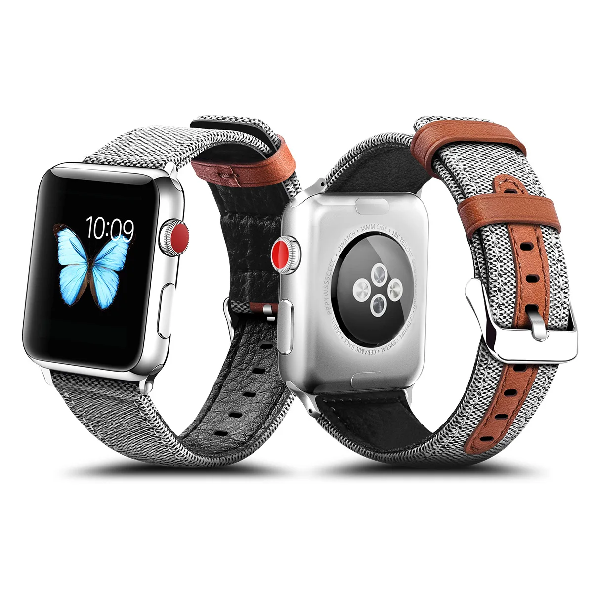 

Nylon And Leather Watch Band Strap For Apple Watch Smart Iwatch 1/2 38mm/42mm Fashion Casual Watch Buckle Clasp Belt