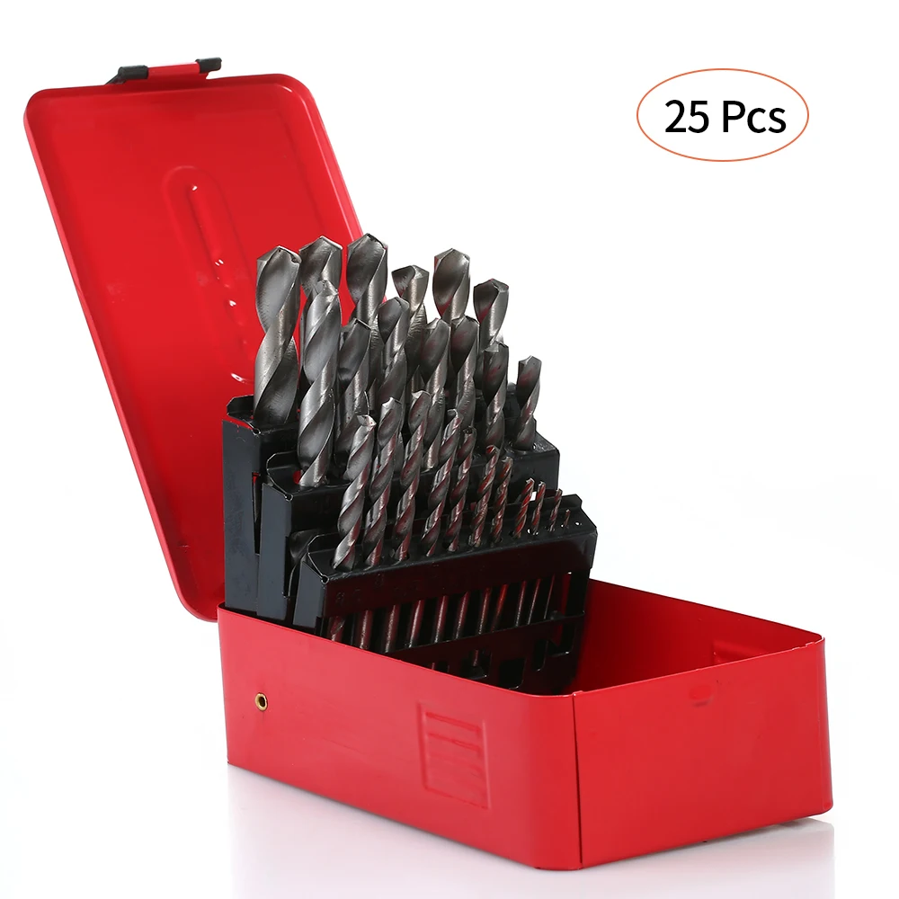 

25Pcs/Set 1.0-13mm HSS Drill Bit High Speed Steel Drilling Bits Set Woodworking Drilling Tool for Mini Drill Tool