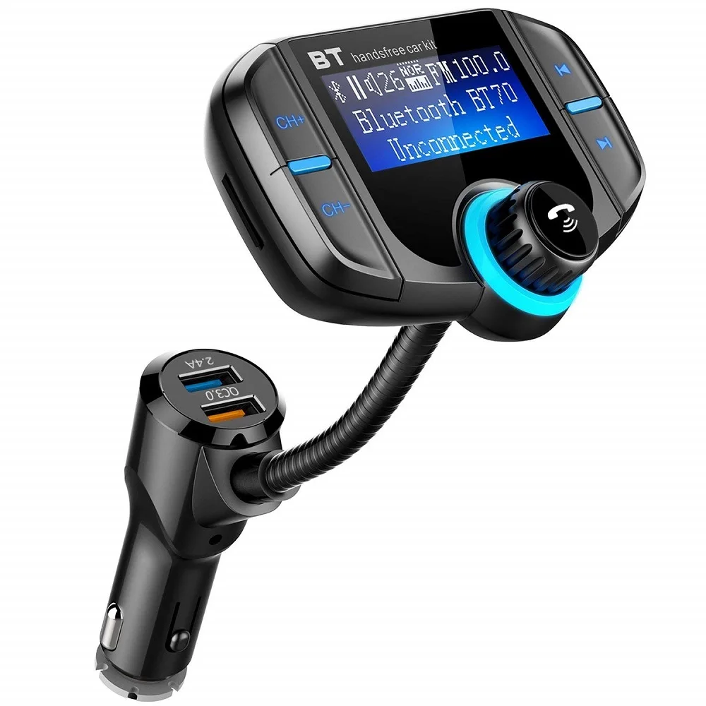 

FM Transmitter Modulator QC 3.0 Quick Charger Handsfreee Bluetooth Car Kit Radio MP3 Player Dual USB with AUX TF Card Slot