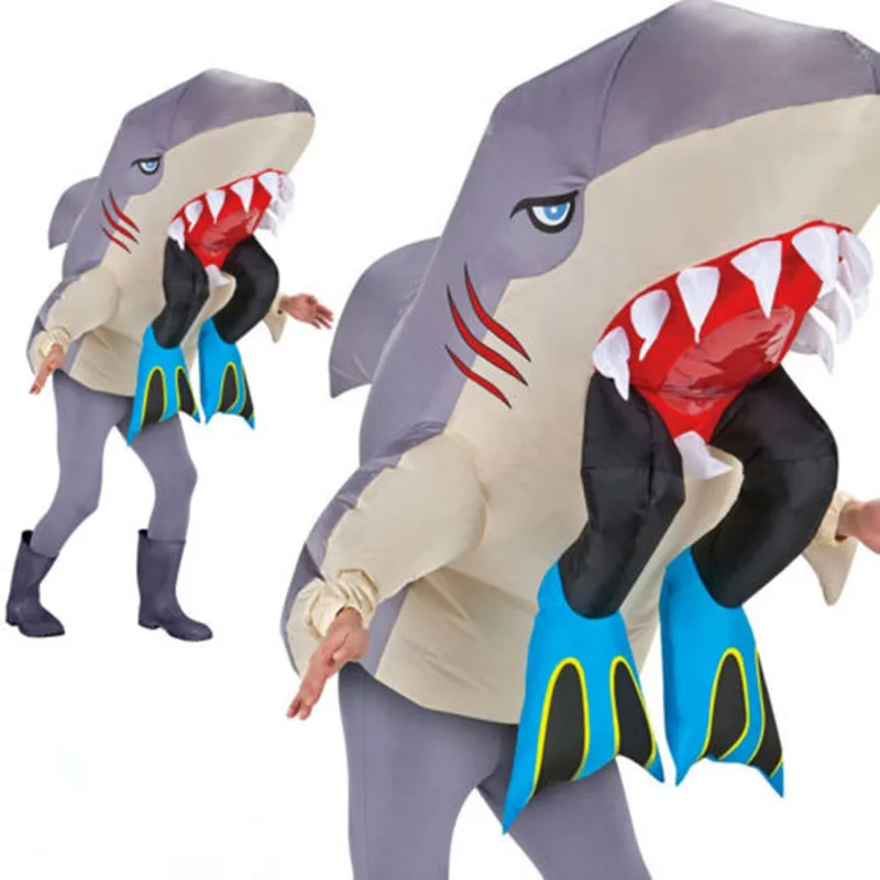 

Adult Inflatable Costumes Shark Costume Animal Shark Mascot Costume Fancy Dress Outfit for Men Women Halloween Purim Party Dress
