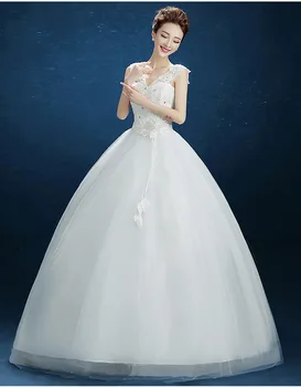 Wedding Gowns 2019 Bridal Dress Ball Gown Simple Illusion Floral Lace Tulle V-Neck Sleeveless Floor Length White Plus Size Wedding Gowns 2019 Bridal Dress Ball Gown Simple Illusion Floral Lace Tulle V-Neck Sleeveless Floor Length White Plus Size