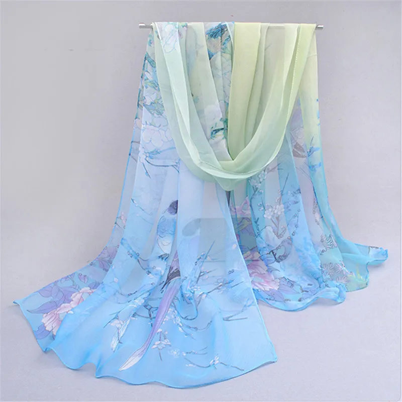 Демисезонный Мода шифон шарф 160*50 см Птицы Цветы печати шали шарфов для Для женщин дамы пашмины 24 Цвета