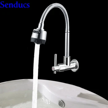 

Free shipping Senducs inwall mounted kitchen faucet with single handle single cold kitchen sink faucet by zinc alloy water taps