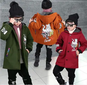 

Tong new style 2018 winter boys' woolen coat, children's medium and large children's leisure thickening middle long cotton padde