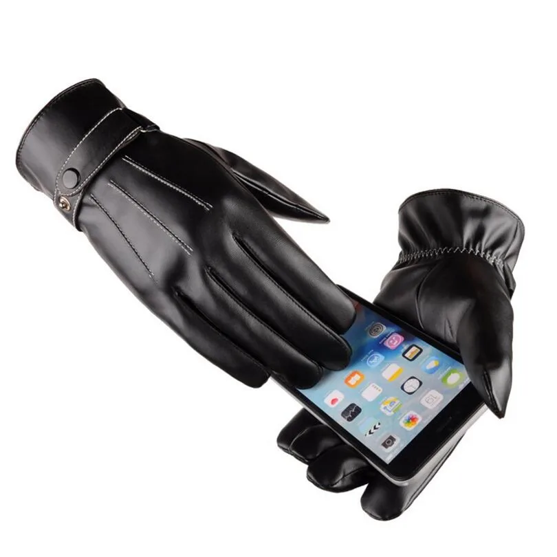 YGYEEG зимние теплые мужские кожаные перчатки черные перчатки для мужчин модные зимние теплые варежки полный палец Handschuhe