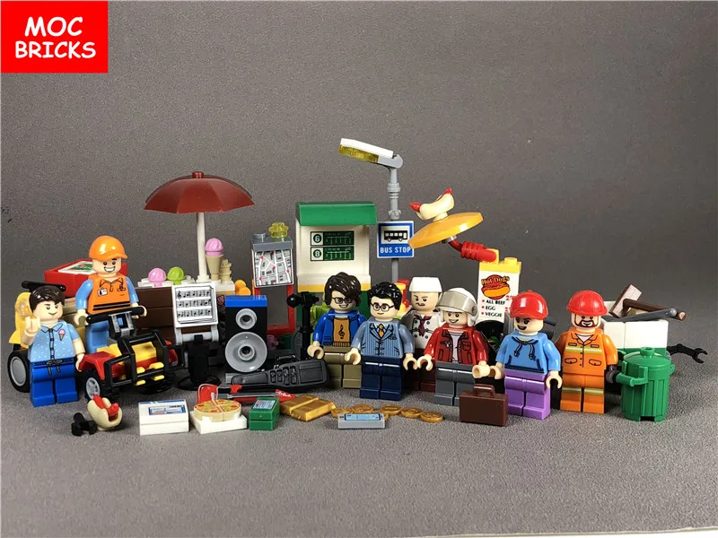 

MOC Bricks DIY SD601037 Sanitation worker Courier Street artist peddler shared bikes Building Blocks Toy for kids gifts Dolls