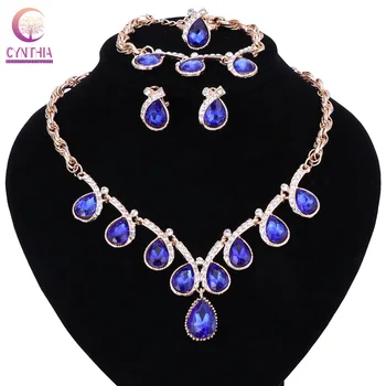

Fashion Rhinestone Wedding Jewelry Sets For Brides Prom Party Costume Accessories Bridal Necklace Earring Ring Bracelet Sets