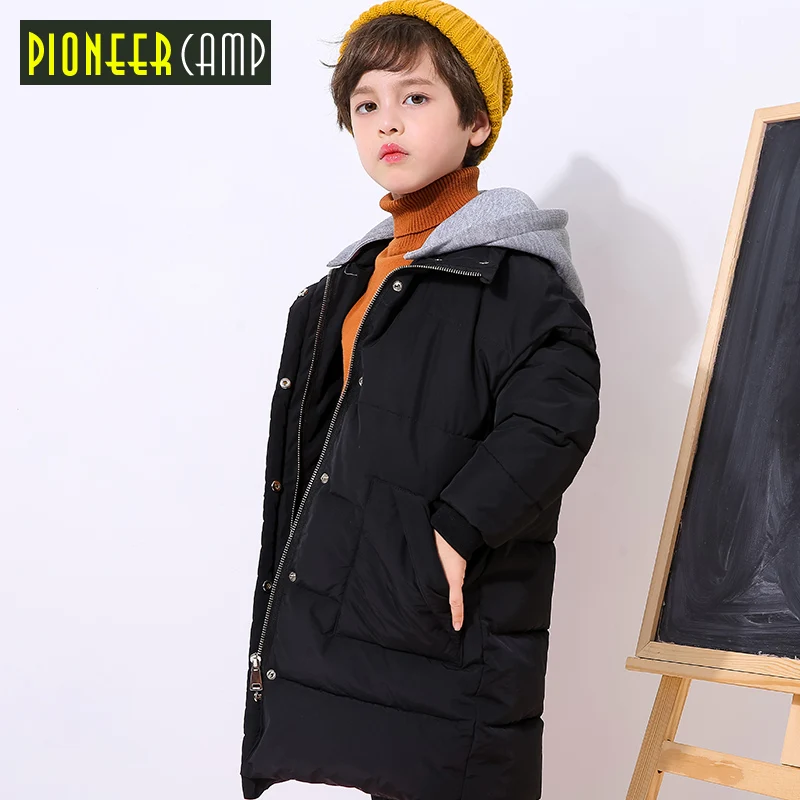 Pioneer Camp/Детская новая зимняя куртка длинное стильное зимнее пальто для мальчиков с отстегивающимся капюшоном и модным принтом; плотное теплое пальто для мальчиков; BMF809154