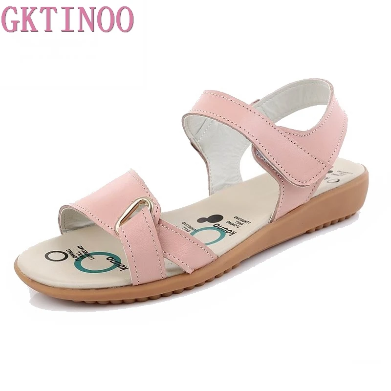 

GKTINOO New 2018 Fashion Genuine Leather gladiator Sandals women Summer Ladies Dress shoes woman Beach Shoes Flat Sandals