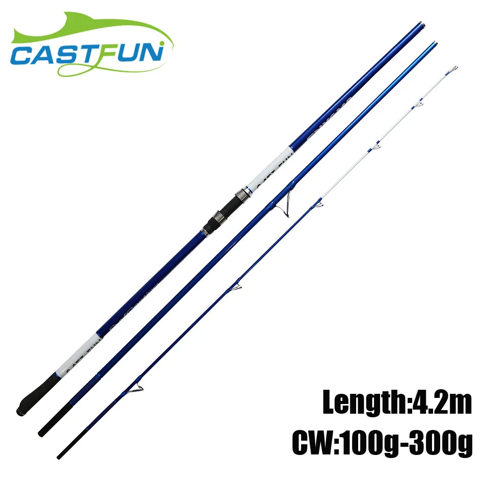 

CASTFUN Surf Rod 4.2m CW 100g 300g Carbon Fiber Surfcasting Fishing Rods 3 Section