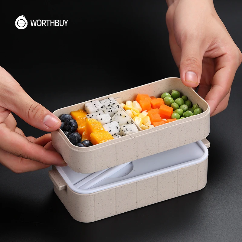 WORTHBUY, японская микроволновая печь, коробка для бэнто, Пшеничная солома, детский Ланч-бокс, герметичный, бенто, Ланч-бокс для детей, школьный контейнер для еды