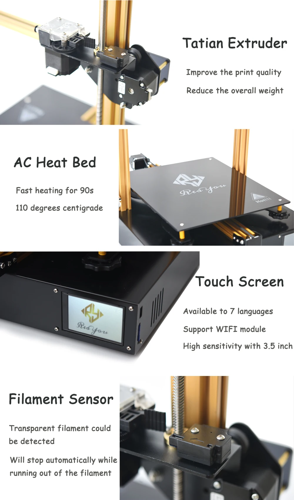 Reayou 3d принтер Impresora 3D 300*300*400 мм зона печати высокая точность AC Heatbed с титановым Экструдером MKS TFT35 сенсорный экран