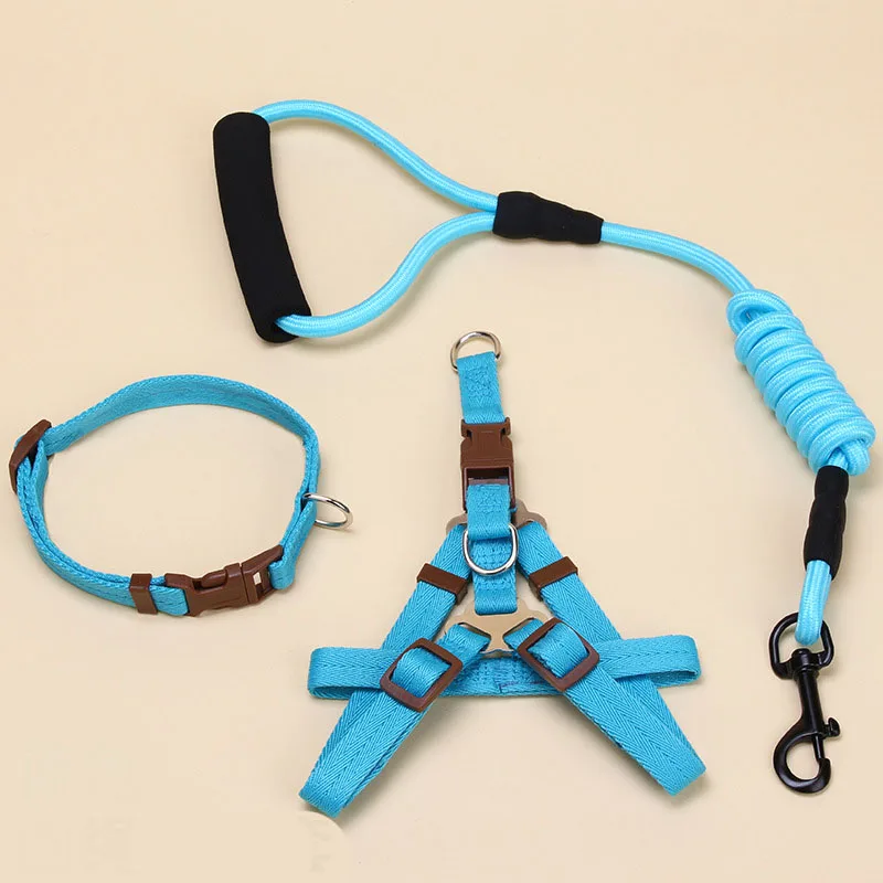 Портативный регулируемый поводок для собаки ожерелье с галстуком ошейник для собак ремень безопасности для щенка ремни для кошек аксессуары для питомцев - Цвет: blue-3set