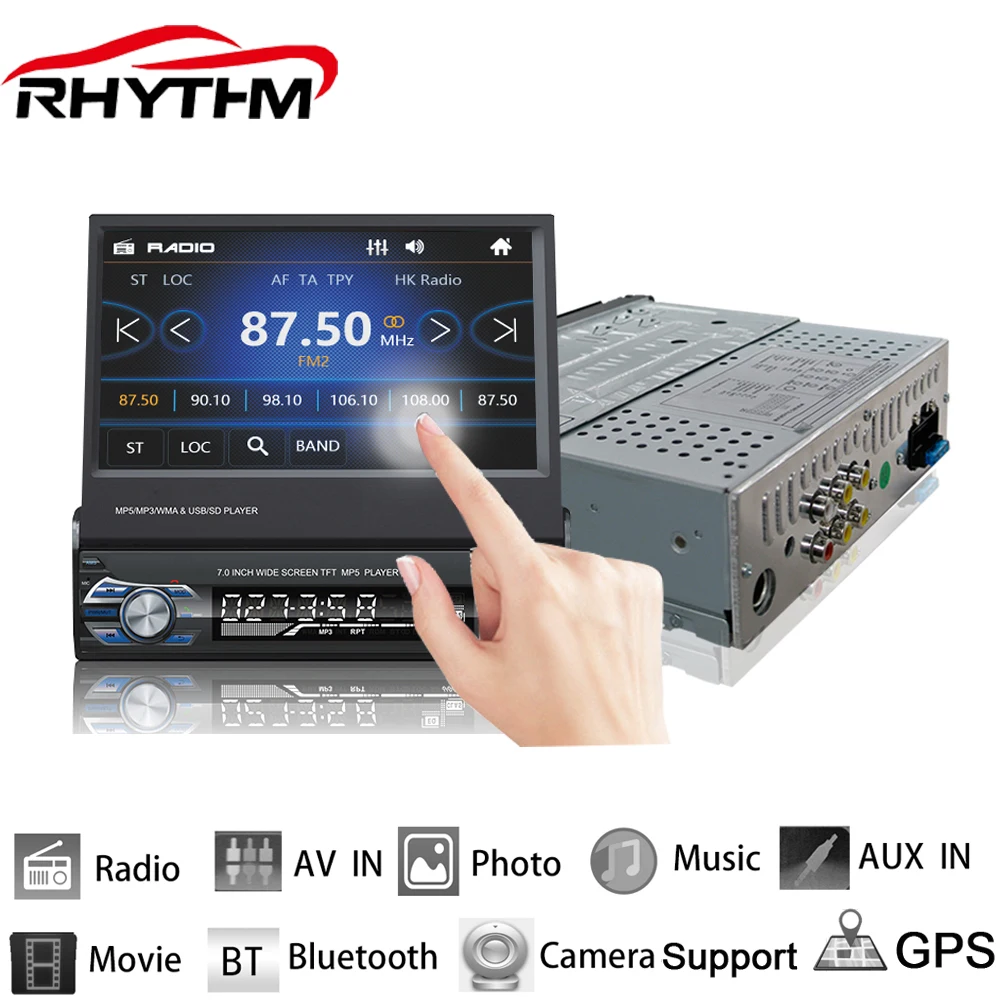 Rhythm 12V Car Stereo Bluetooth FM Radio MP5 Audio Player Phone USB/TF Radio In-Dash 1 DIN 7 inch 5 languages menu audio-player : image Rhythm 12V Car Stereo Bluetooth FM Radio MP5 Audio Player Phone USB/TF Radio In-Dash 1 DIN 7 inch 5 languages menu audio-player