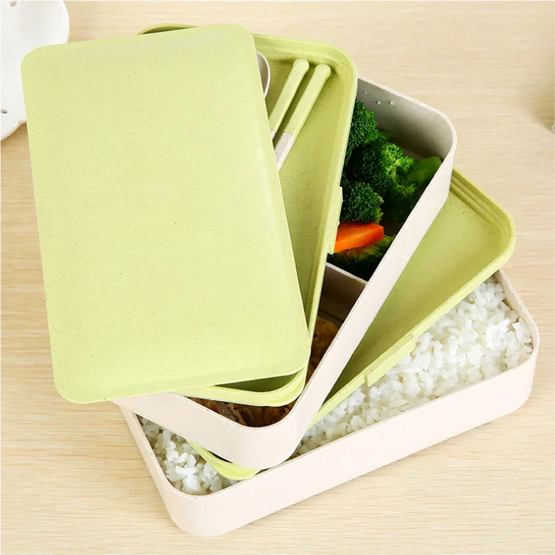 Microwave Wheat Straw Bento LunchBox Japanese Style Plastic Sushi Food Storage Container For Kids Picnic Camping Bento Box Sets
