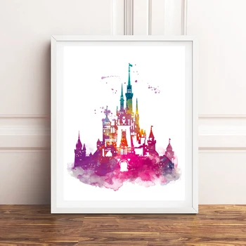 

Watercolor Princess Castle Canvas Art Prints And Poster Magic Kingdom Princess Castle Canvas Painting Baby Girls Room Decor