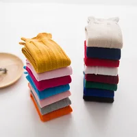 YWHUANSEN 1 Pair Spring  Autumn Winter Cotton Lace Double Needle Children Breathable Socks Solid Baby Girls Knee Socks School 5