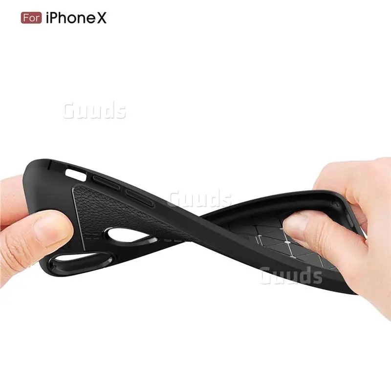 Luxury Auto Focus Litchi Texture Silicone TPU Back Cover for iPhone X(5.8 inch) - Black