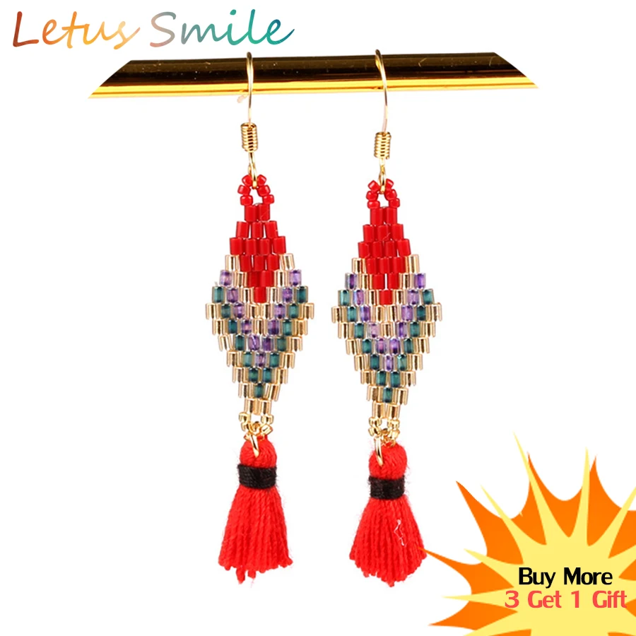 

Fashion Tassel Boho Earrings Women Toho Seedbeads Drop Earring Ethnic Love Pendant Earrings Handwoven Ear Jewelry Brincos 2019
