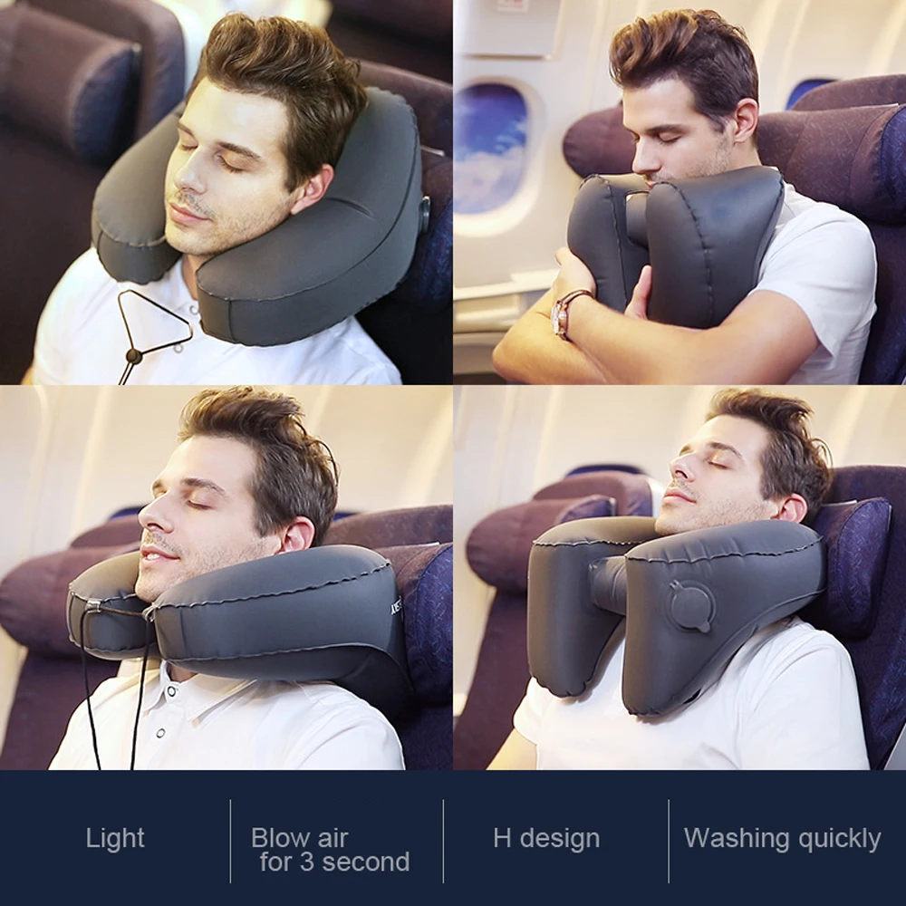 Дорожная подушка с капюшоном, h-образная, быстро надувающаяся, 360 градусов, поддержка шеи, Подушка для офиса, самолета, поезда, дорожная подушка для сна