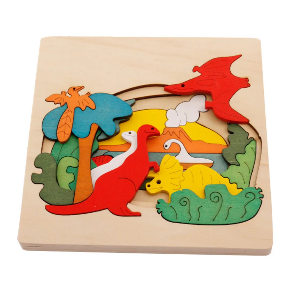 Multi Layer Kayu Kartun Hewan 3D Jigsaw Puzzle Mainan Untuk