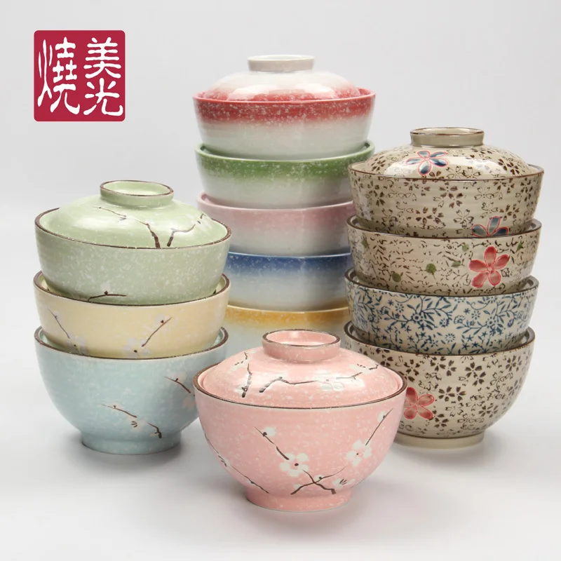 Micron burn Japanese noodles soup bowl lid ceramic bowl porcelain bowls