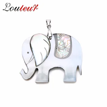

Louleur Women Jewelry Pendants DIY Making for Necklace Natural Mother of Pearl White Shell & Abalone Shell Elephant Pendant