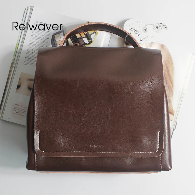 Mode Leder Taschen Weibliche Frauen Tasche Preppy Soft Rindsleder Schule Kaffee Rucksack Stil Vintage Relwaver w86qUw