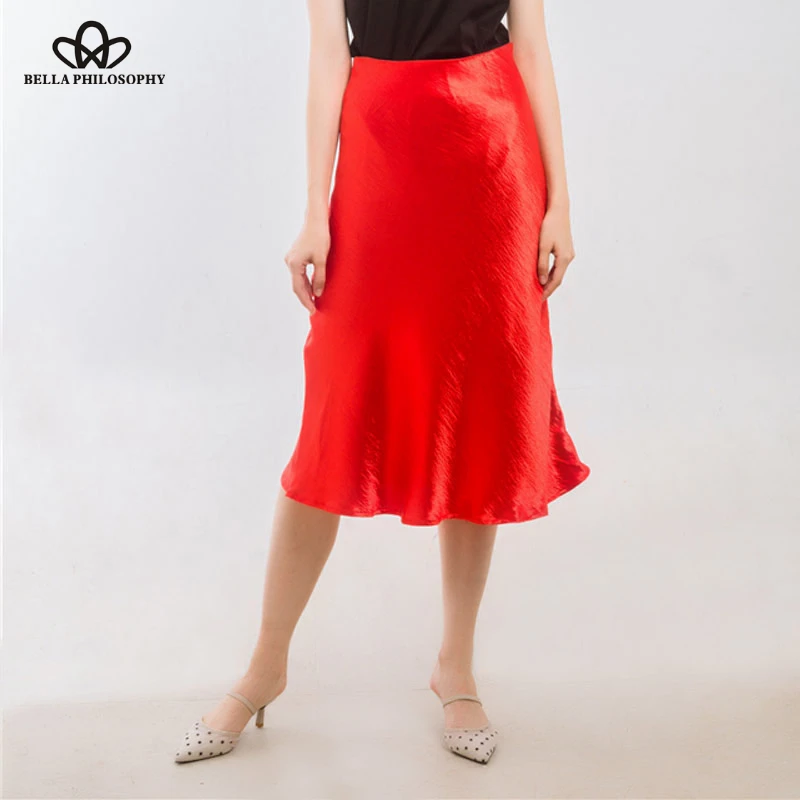 Self Design Summer glossy satin trumpet high waist skirt Silver gold long skirt Metallic Color party skirt Wonder Store