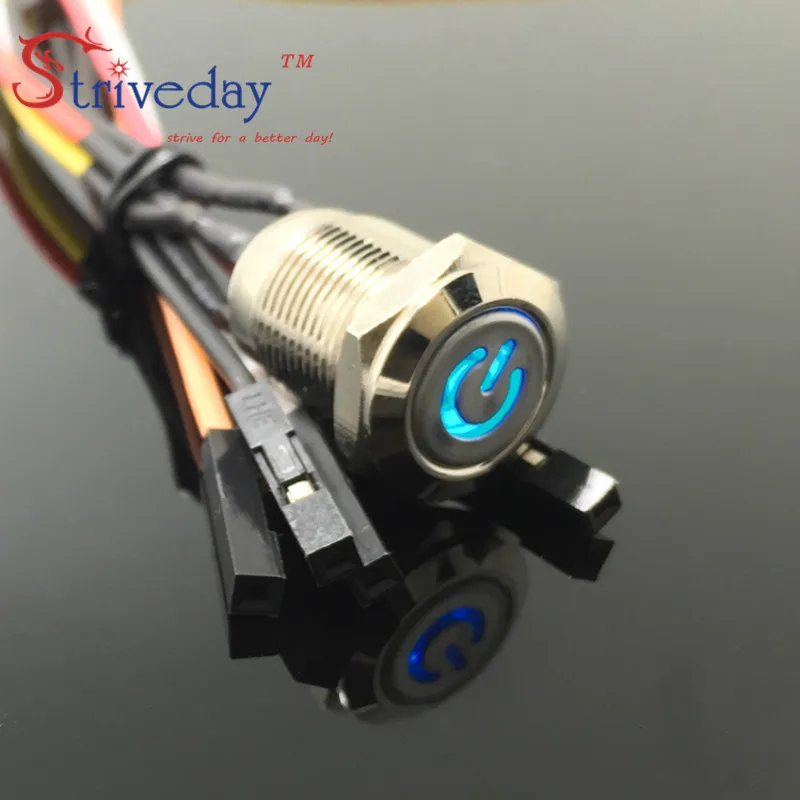 

Internet cafes computer one machine start 3-Colors 12mm metal power symbol with light button switch 5V motherboard 50cm line