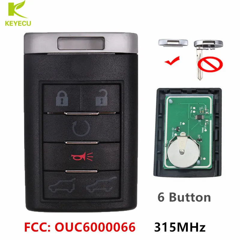 

KEYECU Replacement Keyless Entry Remote Key Control Fob 6 Button 315MHz for Cadillac Escalade CTS DTS FCC: OUC6000066