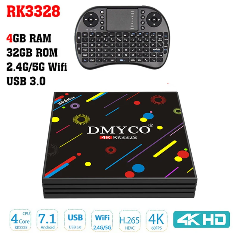 

H96 MAX H2 TV BOX 4GB+32GB Smart GPU 4K HD Android 7.1 RK3328 WiFi Bluetooth USB 3.0 Media Player Set-top Box with i8 Keyboard