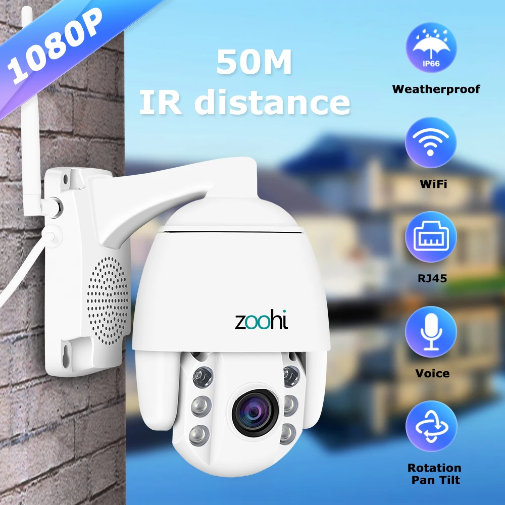 Zoohi PTZ беспроводная уличная камера IP камера двухстороннее аудио 1080 p вращающийся купол Survellance Камера Безопасности s CCTV wifi 2MP IR