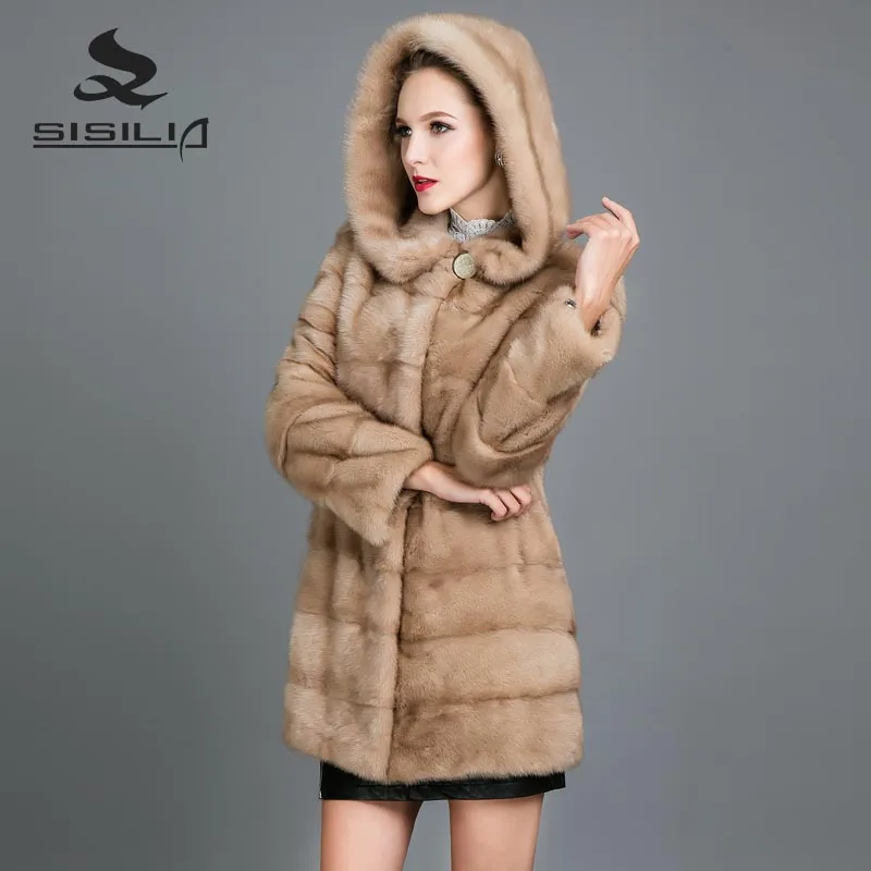 Sisilia Новое поступление 2017 года норки Мех животных пальто Для женщин натуральная