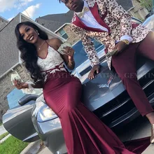 Сексуальное платье Русалка на бретельках Бордовое платье для выпускного вечера длинное элегантное размера плюс африканские вечерние платья для выпускного вечера