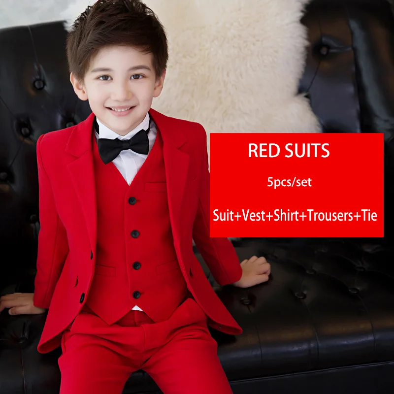 Коллекция года, костюмы с цветочным рисунком для мальчиков на свадьбу, детский красный мужской пиджак, комплекты блейзеров для мальчиков, Детская праздничная одежда, смокинг, Подростковая форма - Цвет: RED